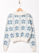 【2色展開】Meridian  フラワー 襟付きセーター