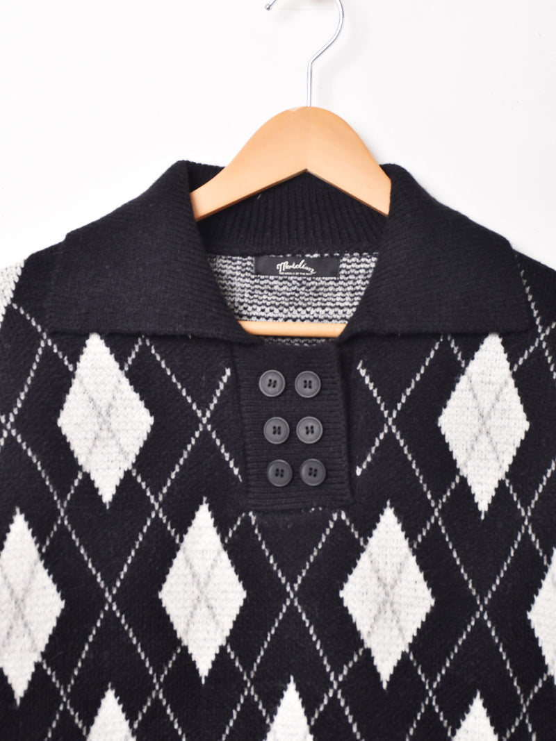 【2色展開】Meridian 襟付き アーガイル柄 セーター