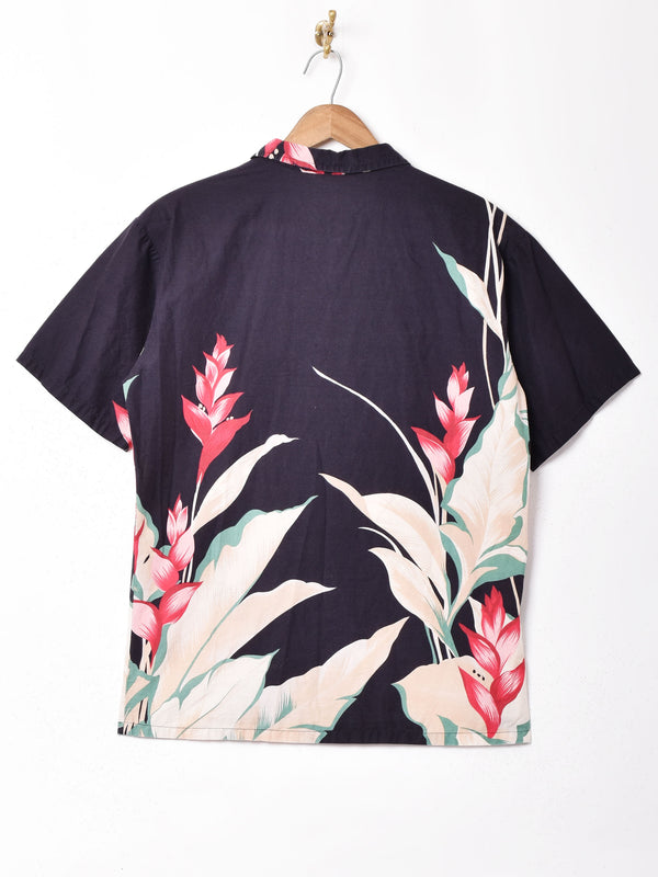 花柄 オープンカラー半袖シャツ