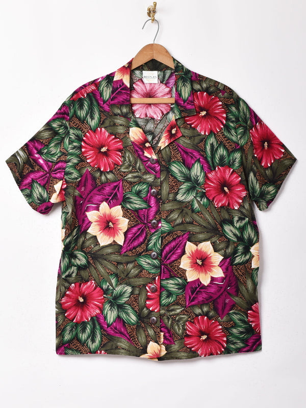 花柄 半袖オープンカラーシャツ