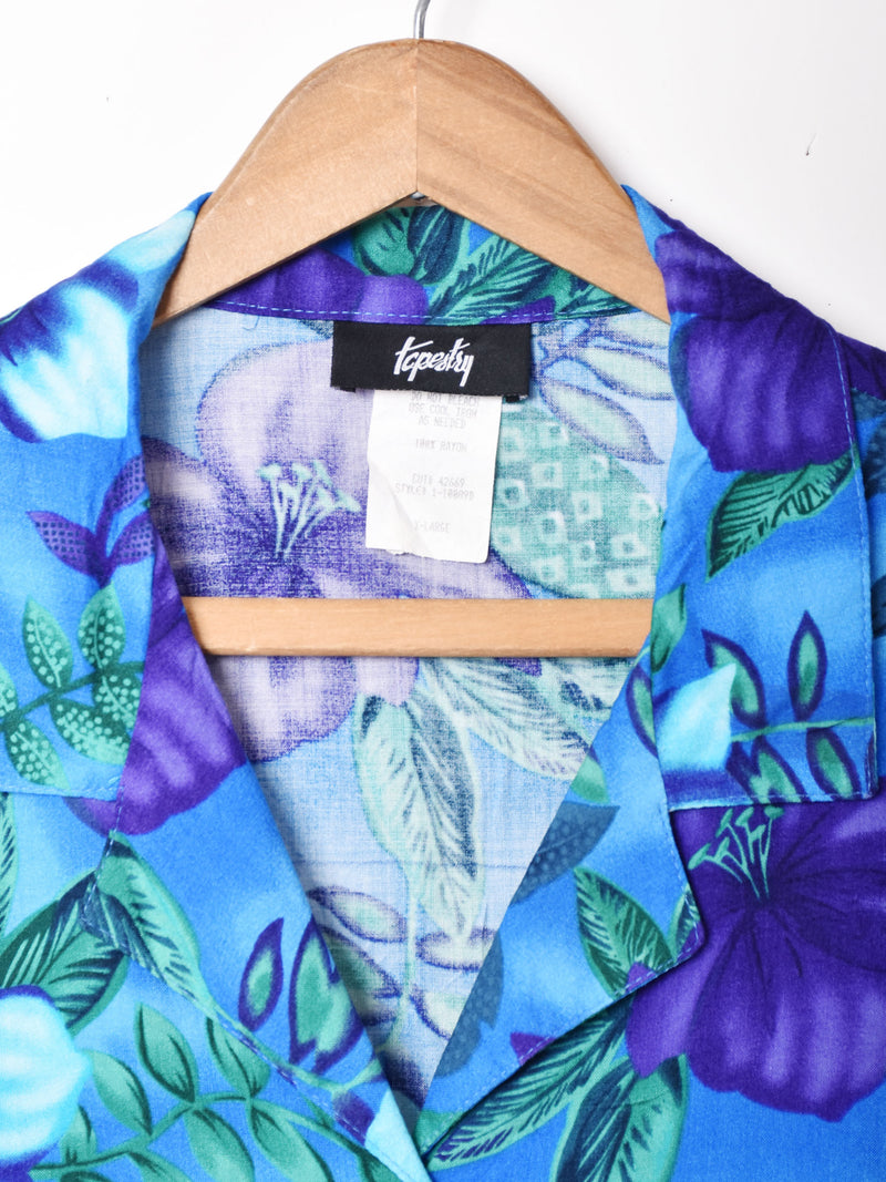 花柄 半袖オープンカラーシャツ