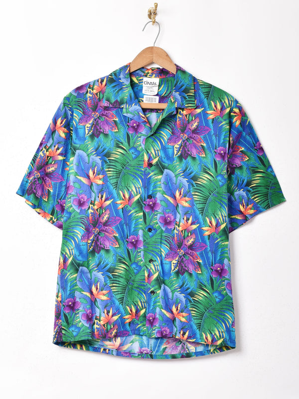 アメリカ製 花柄 半袖オープンカラーシャツ