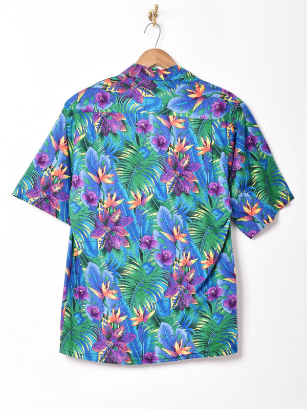アメリカ製 花柄 半袖オープンカラーシャツ
