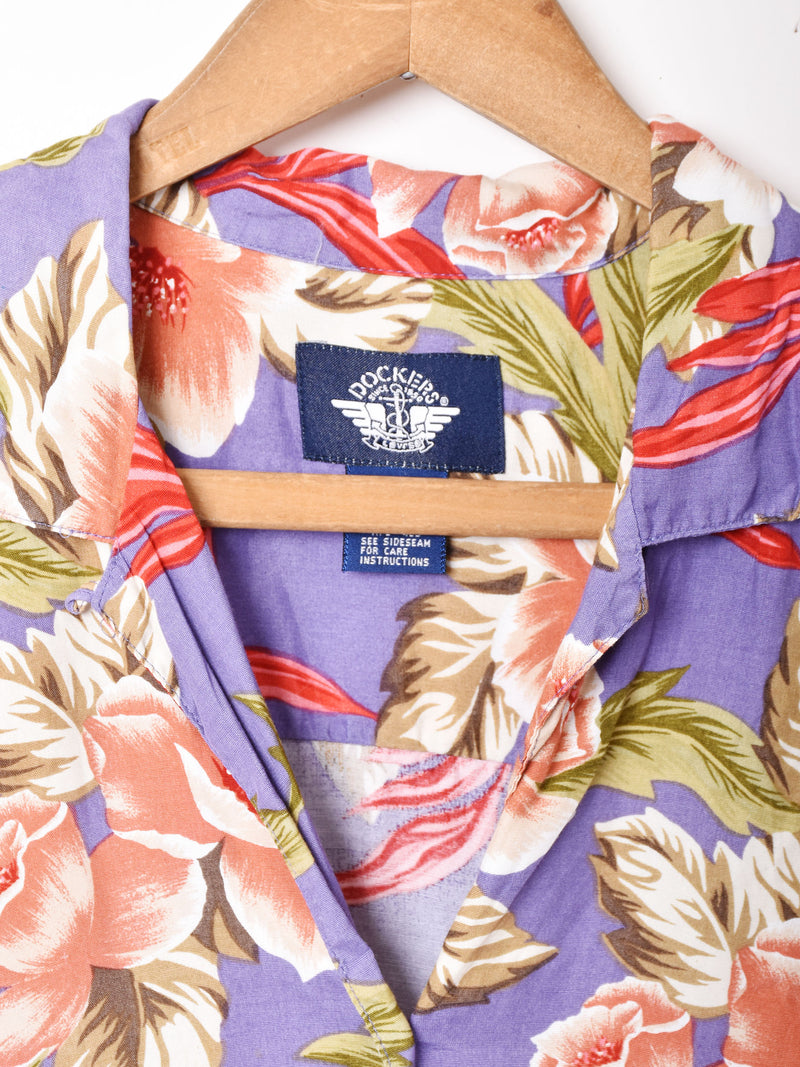 花柄 半袖オープンカラーシャツ