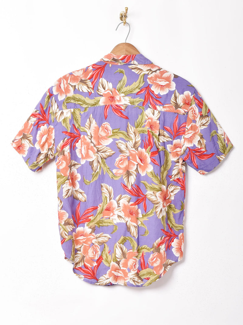 花柄 半袖オープンカラーシャツ