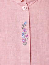 花刺繍 スタンドカラー 半袖ブラウス