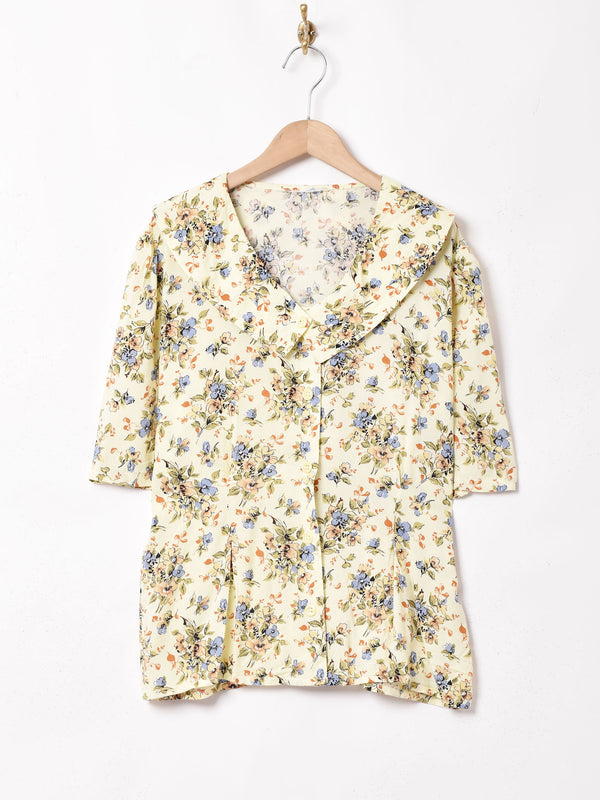 花柄 ビッグカラー 半袖シャツ