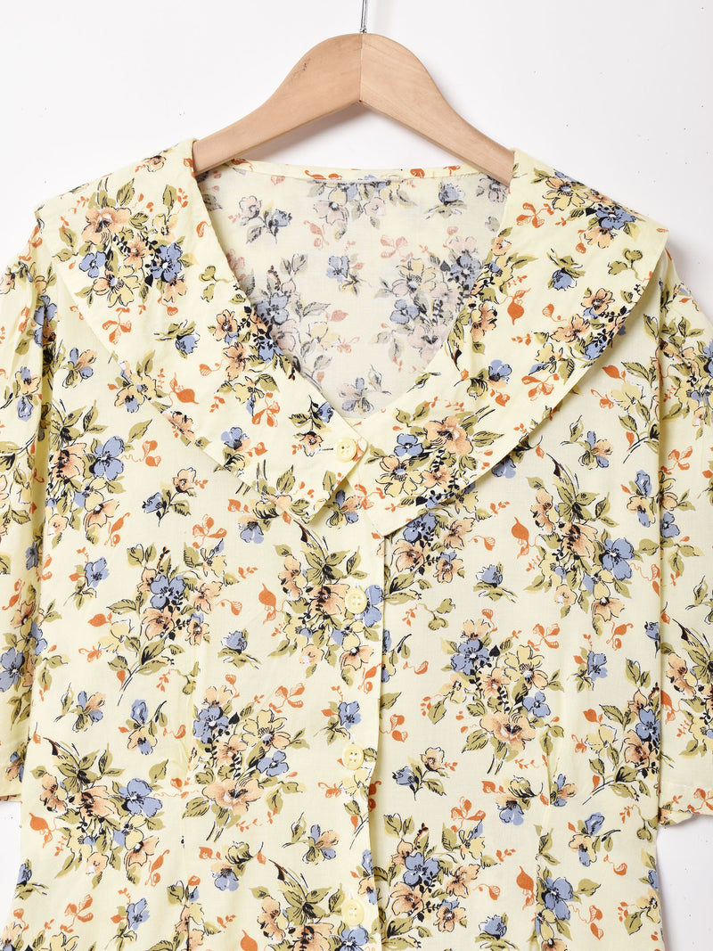花柄 ビッグカラー 半袖シャツ
