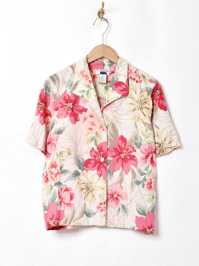 花柄 半袖オープンカラーシャツ