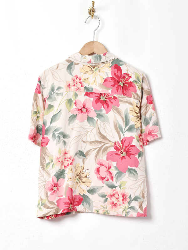 花柄 半袖オープンカラーシャツ
