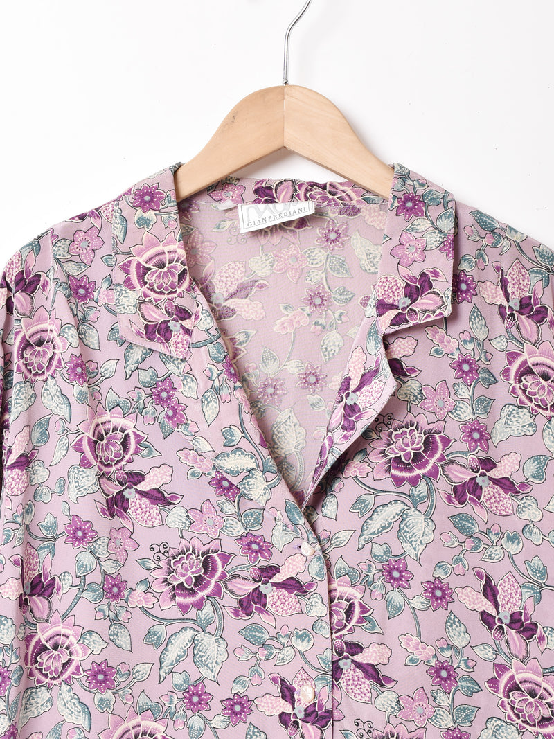 イタリア製 花柄 長袖 オープンカラーシャツ
