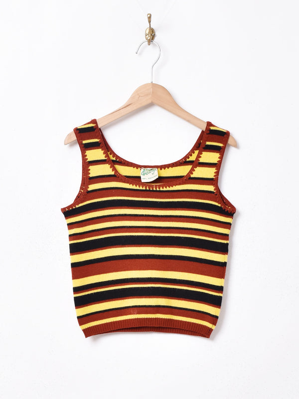 ボーダー ノースリーブニットトップス