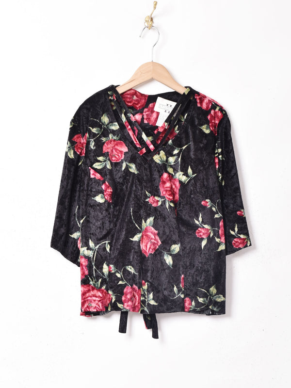 花柄 半袖ベロアトップス