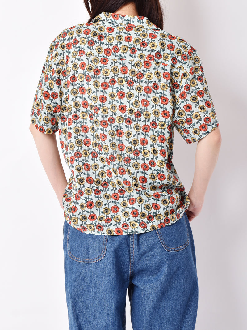 【3色展開】Elcaminoサンフラワー 総柄 オープンカラー半袖シャツ