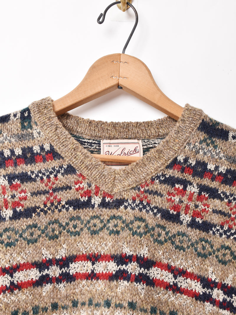 アメリカ製 Woolrich Vネック 総柄セーター