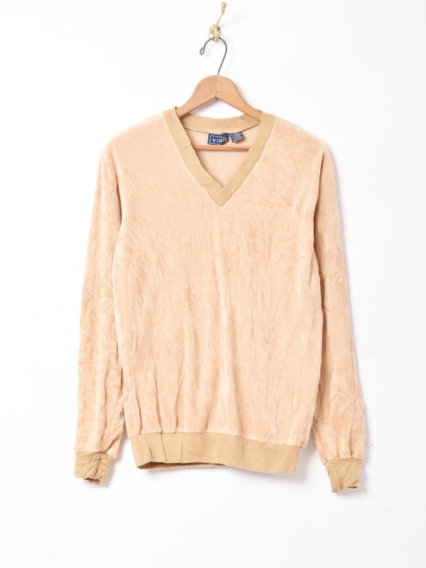 Vネック ベロアリブトップス