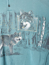 アメリカ製 ポケット付き オオカミ プリントスウェットシャツ