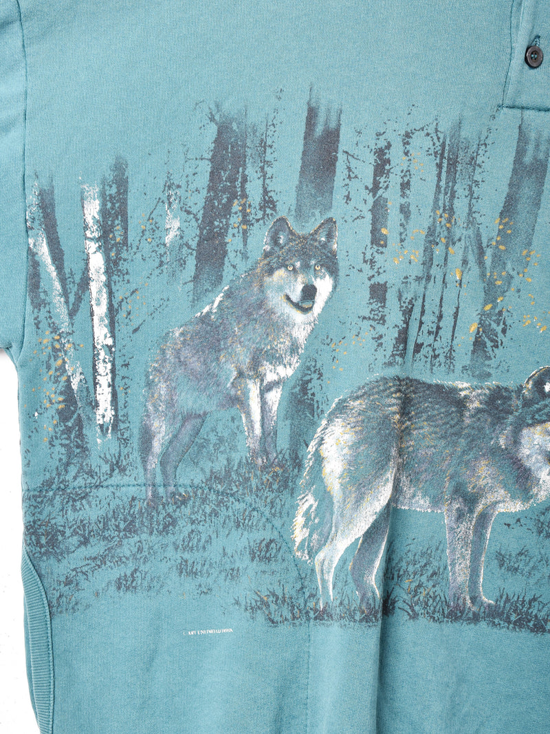 アメリカ製 ポケット付き オオカミ プリントスウェットシャツ