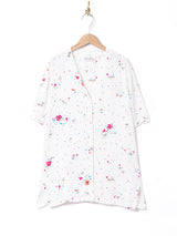 花柄 半袖ノーカラーシャツ