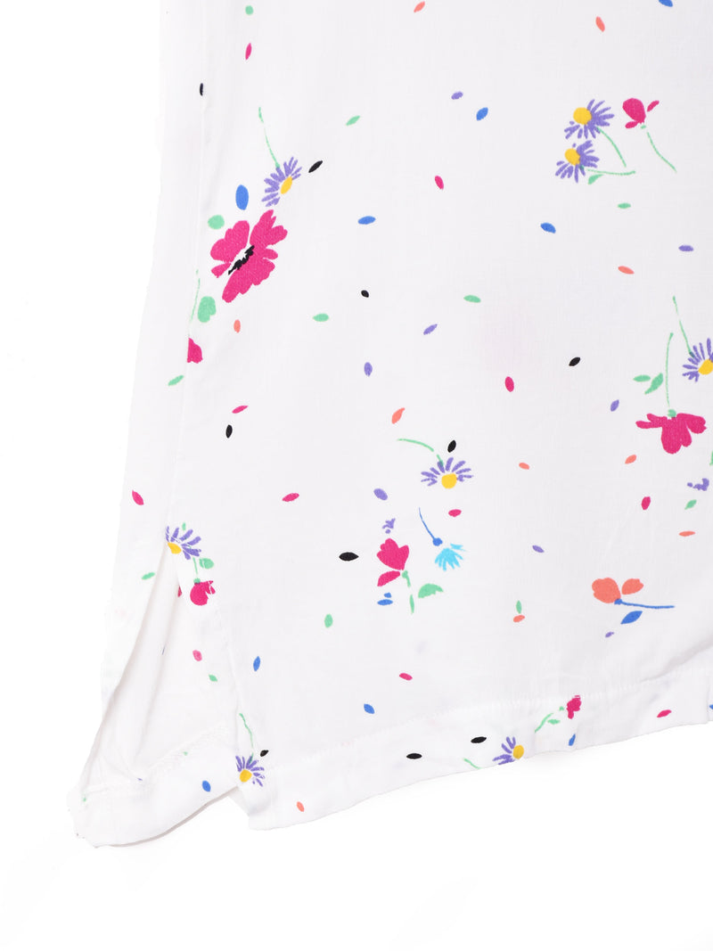 花柄 半袖ノーカラーシャツ