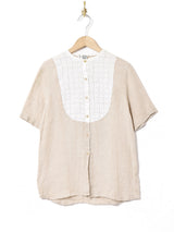 イタリア製 ノーカラー リネンブラウス