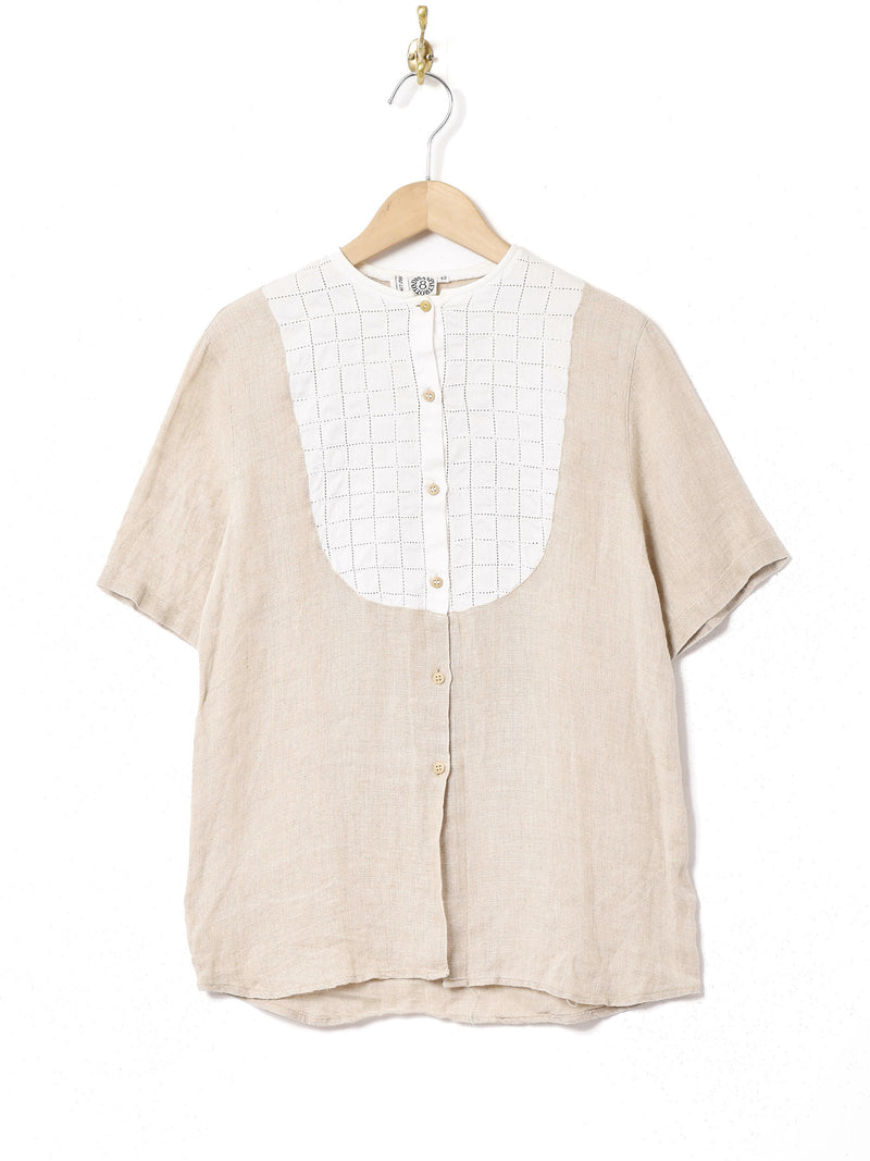 イタリア製 ノーカラー リネンブラウス