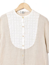 イタリア製 ノーカラー リネンブラウス