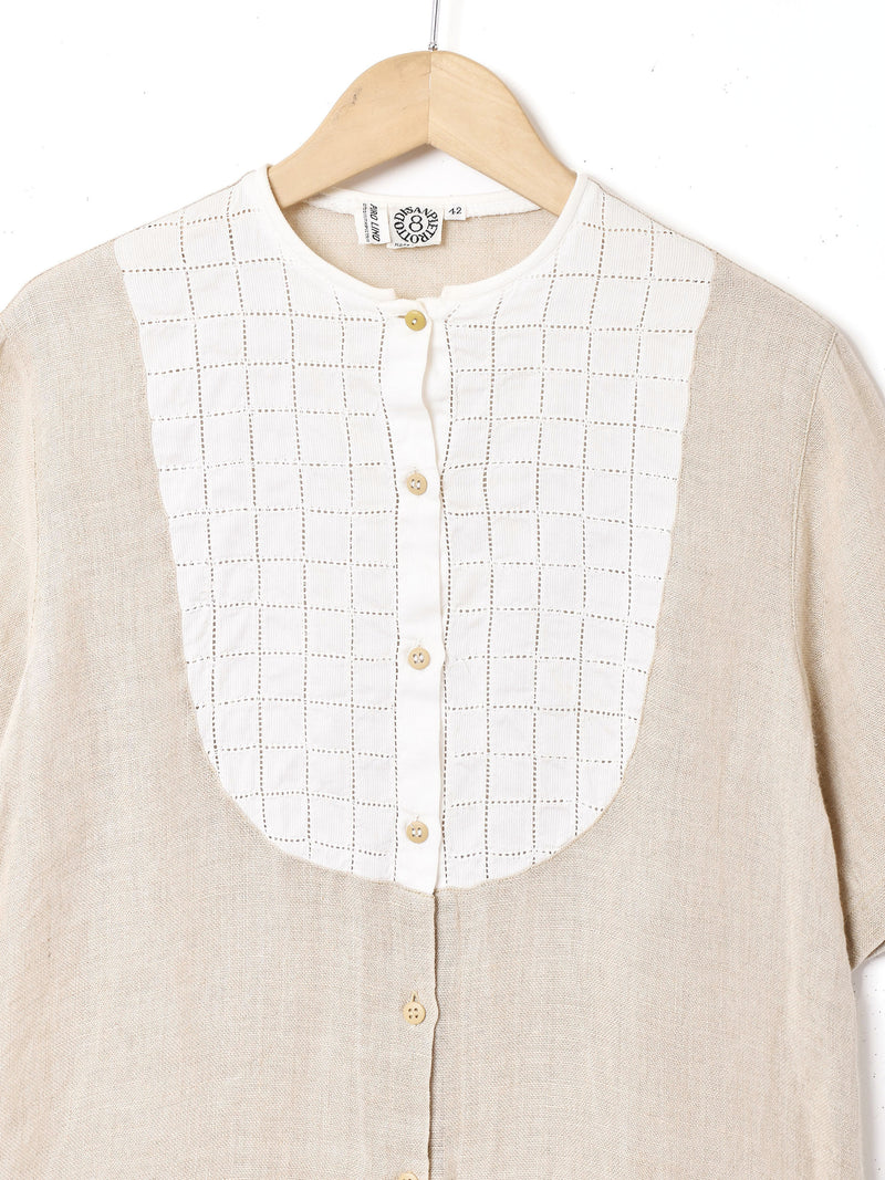 イタリア製 ノーカラー リネンブラウス