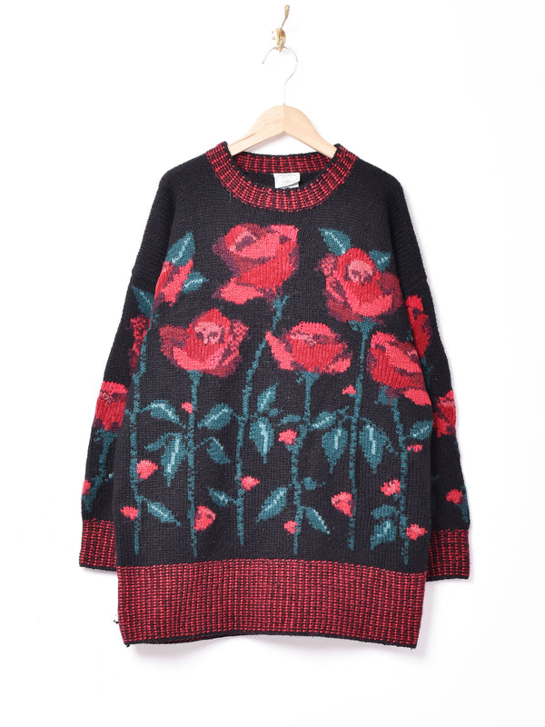 花柄 モックネックセーター