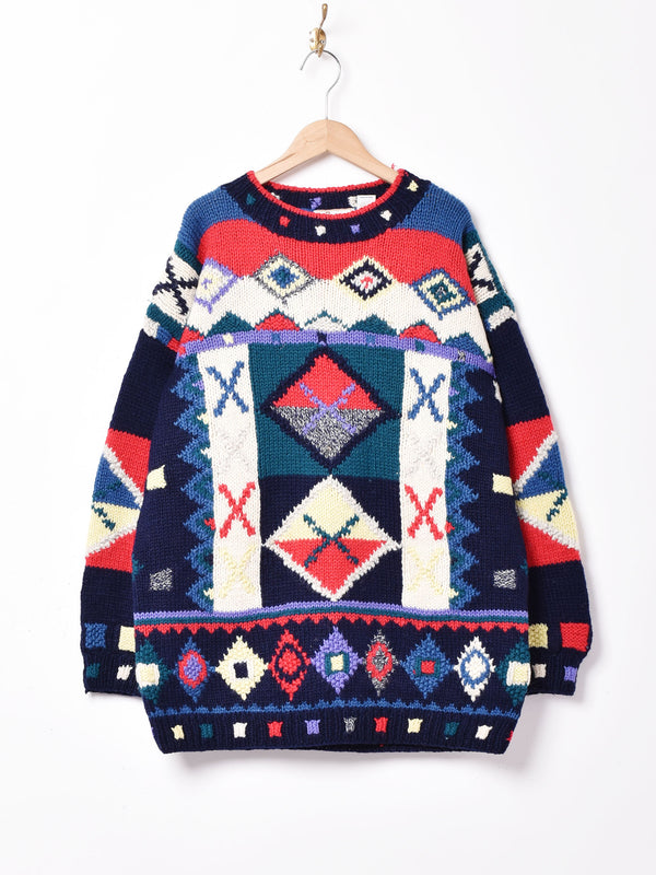 総柄 デザインセーター
