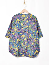 西ドイツ製 総柄 ノーカラー半袖シャツ