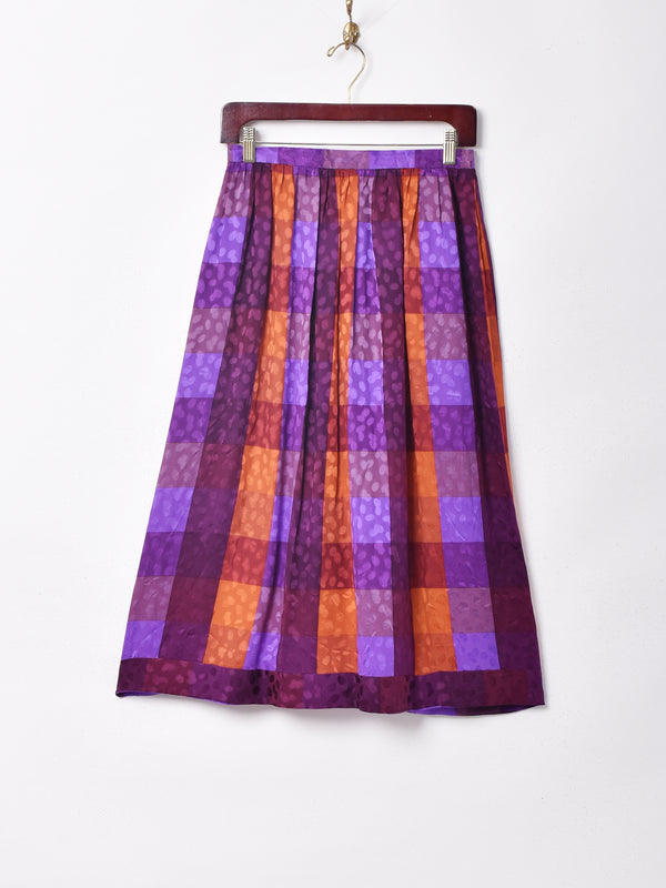 織り柄 ブロックチェック ミディアムスカート