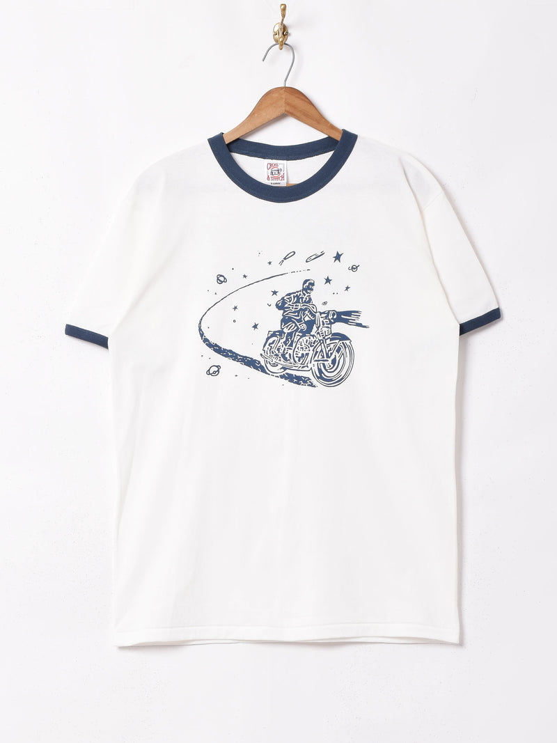 【2色展開】 バイクプリント リンガーTシャツ