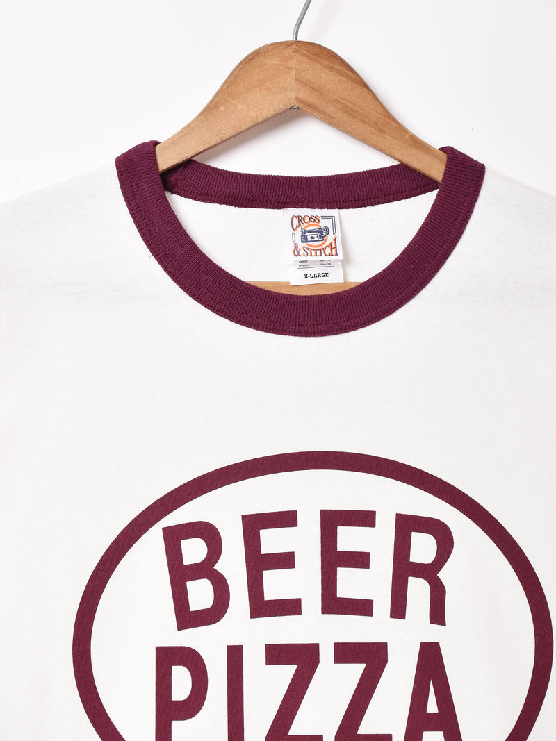 BEER PIZZA プリント リンガーTシャツ