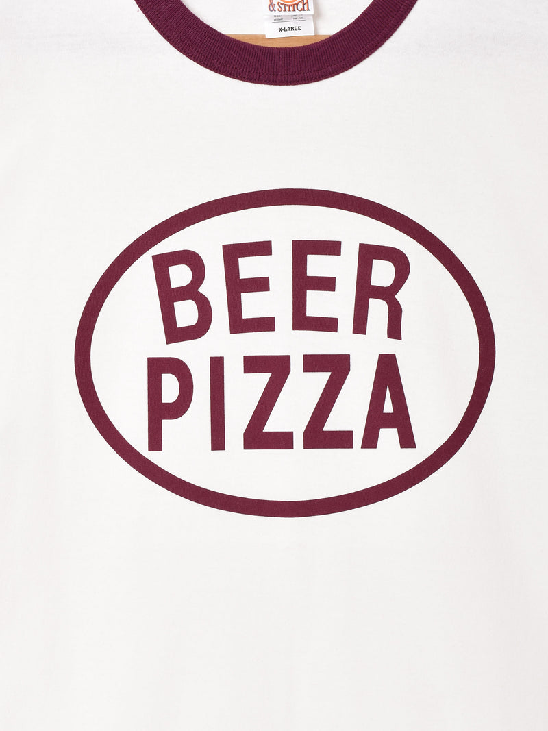 BEER PIZZA プリント リンガーTシャツ
