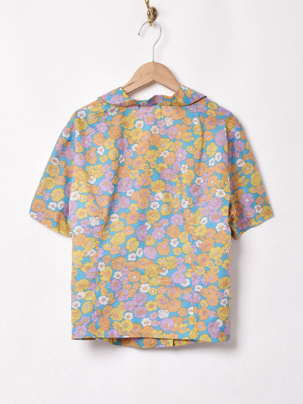 花柄 オープンカラー 半袖シャツ