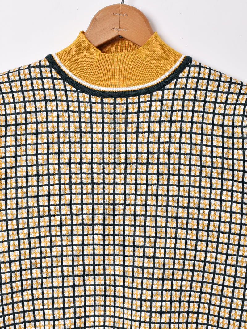 【2色展開】Meridian モックネック チェック柄セーター