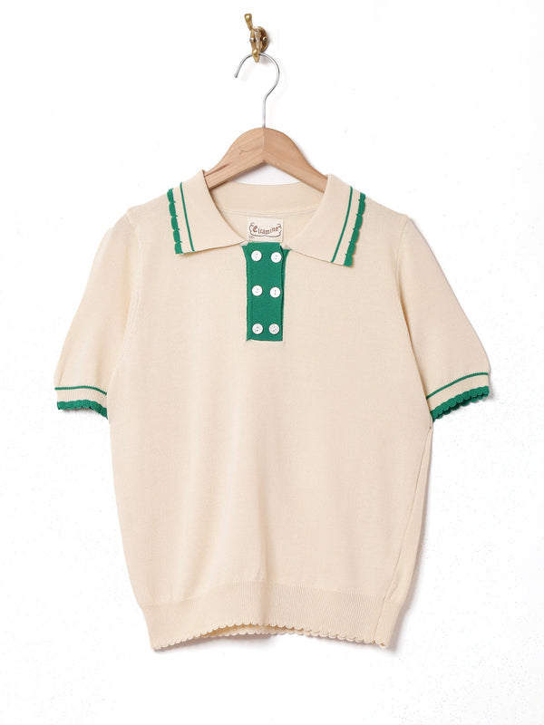 【3色展開】Elcamino ダブルボタン 半袖 ニットポロシャツ