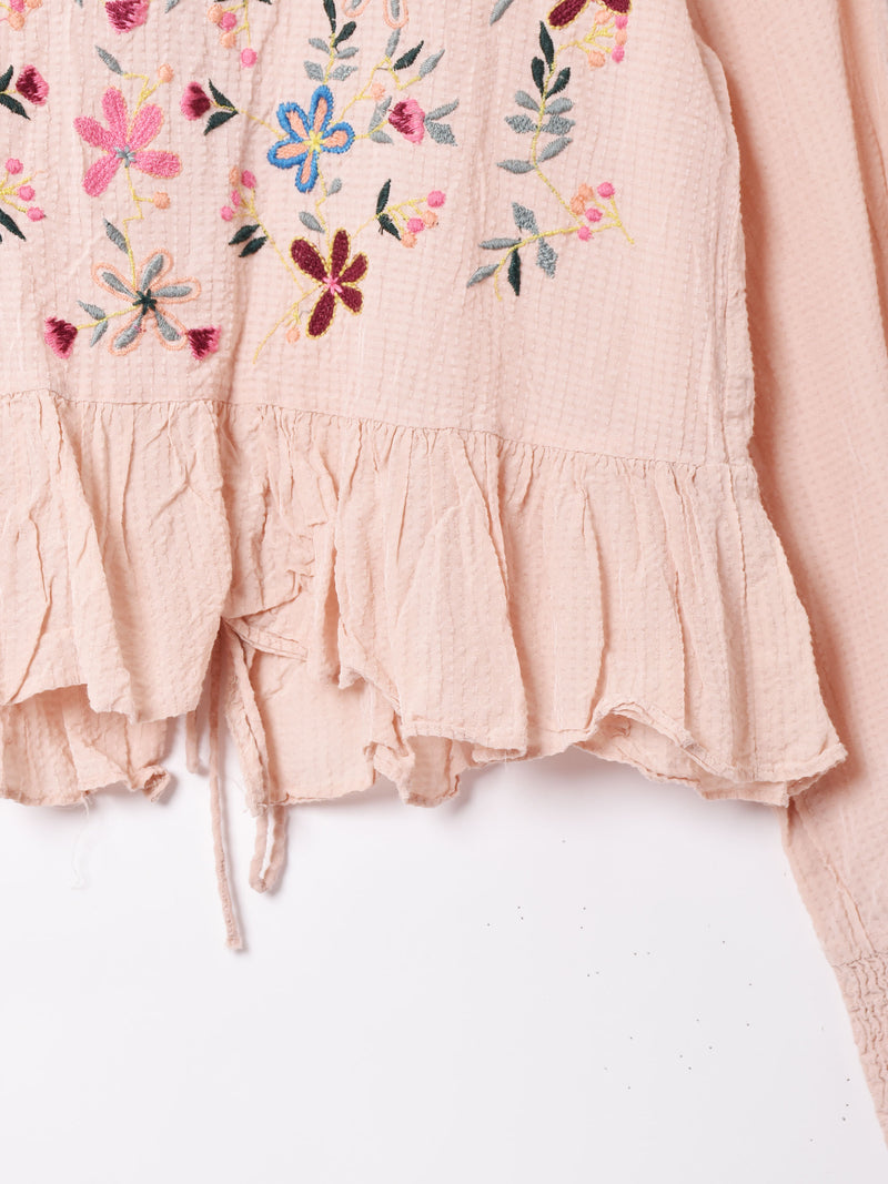 バックリボン 刺繍長袖トップス