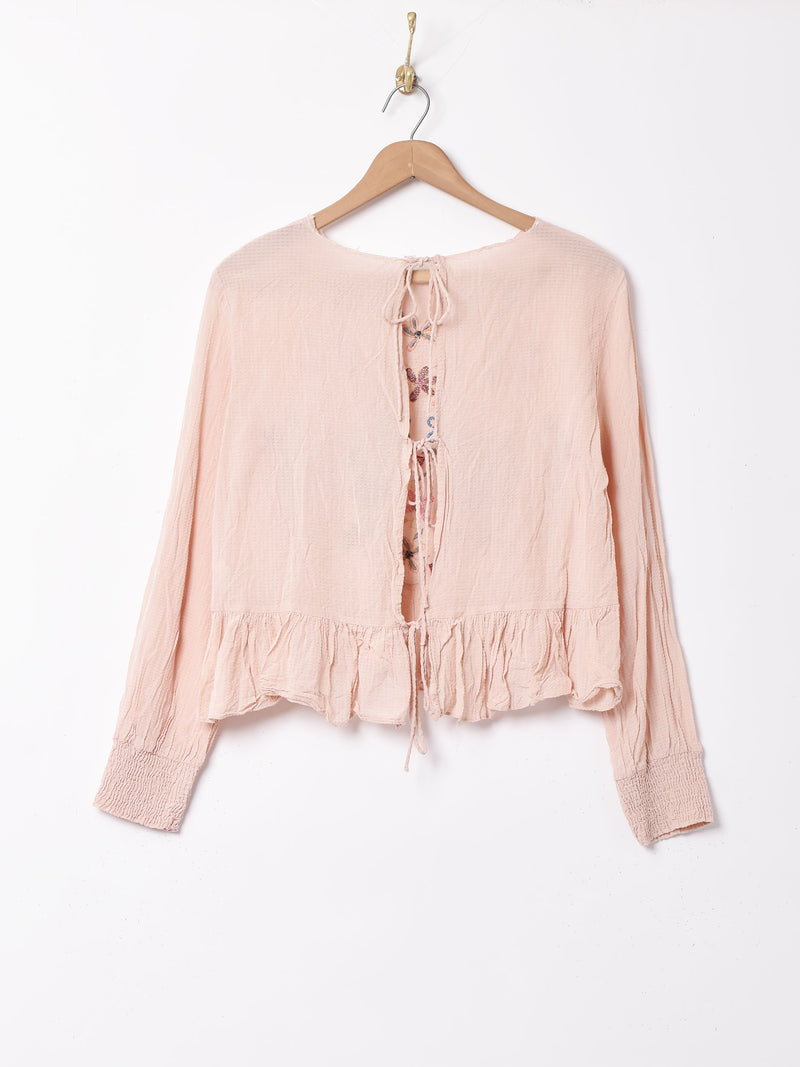 バックリボン 刺繍長袖トップス