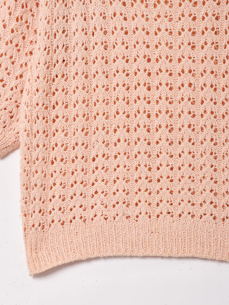 パステルカラー 5分袖 透かし編みセーター