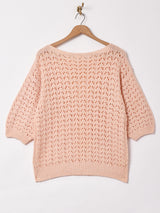 パステルカラー 5分袖 透かし編みセーター