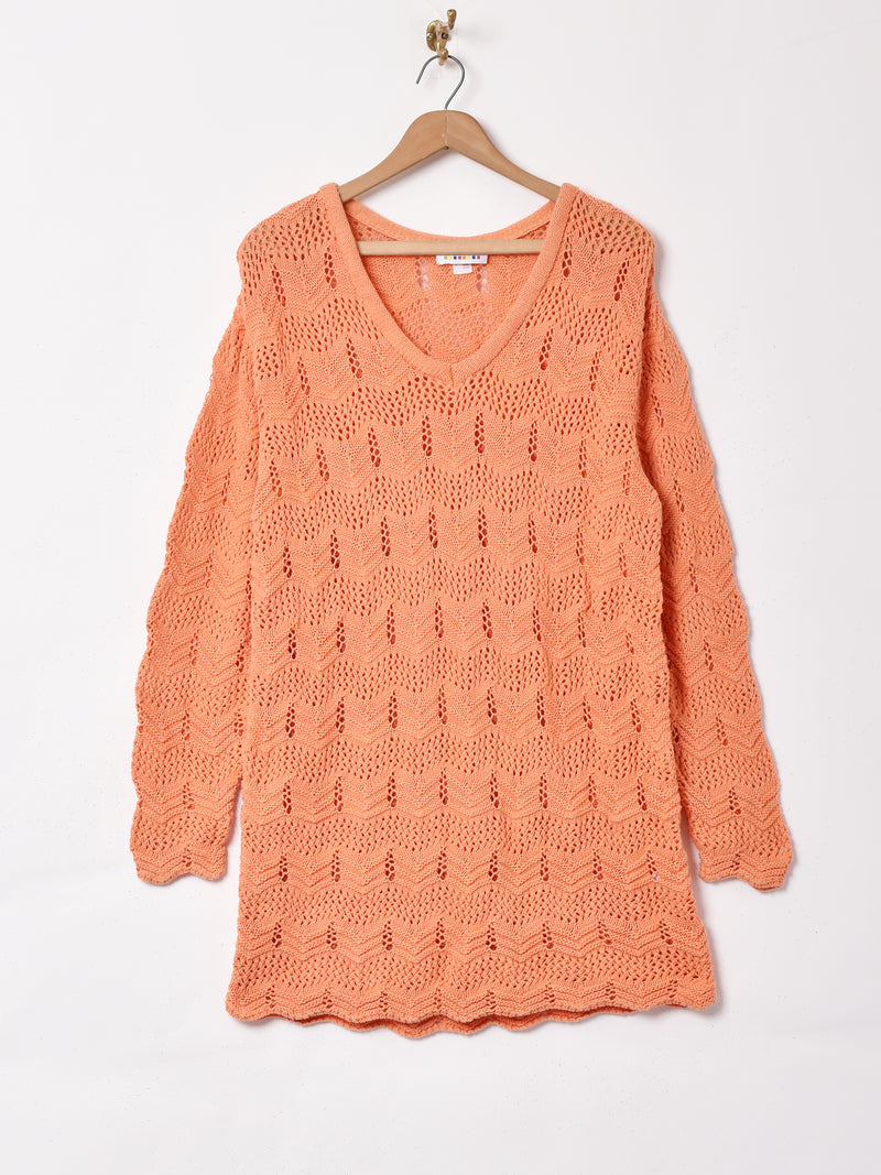 Vネック 透かし編みセーター
