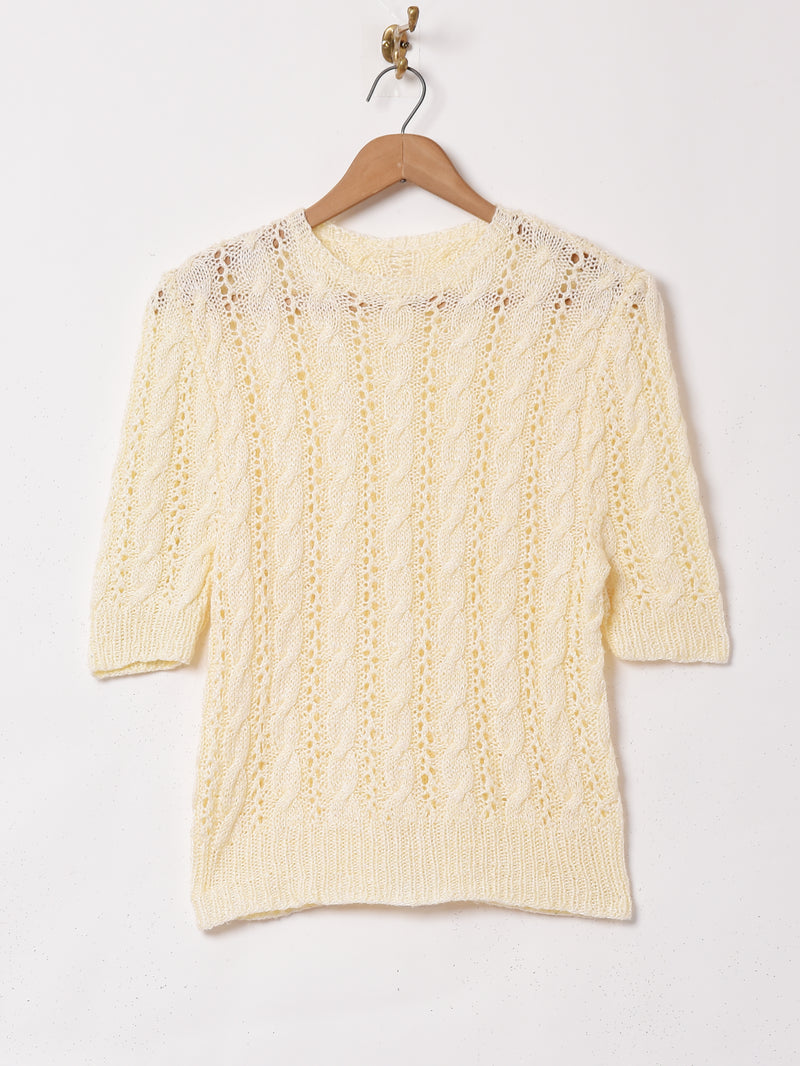 ケーブル編み 半袖セーター
