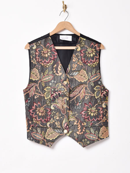 イタリア タペストリー ジャガード織り イタリア製 花柄 ラメジャガード織りベスト – 古着屋Top of the
