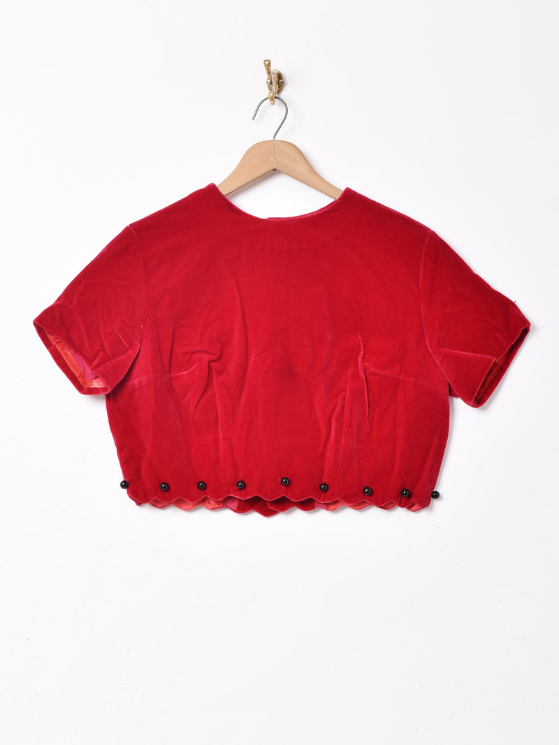 スカラップ 半袖 ベロアトップス