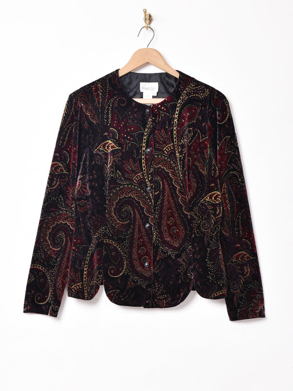 ラメ ペイズリー 長袖ベロアトップス