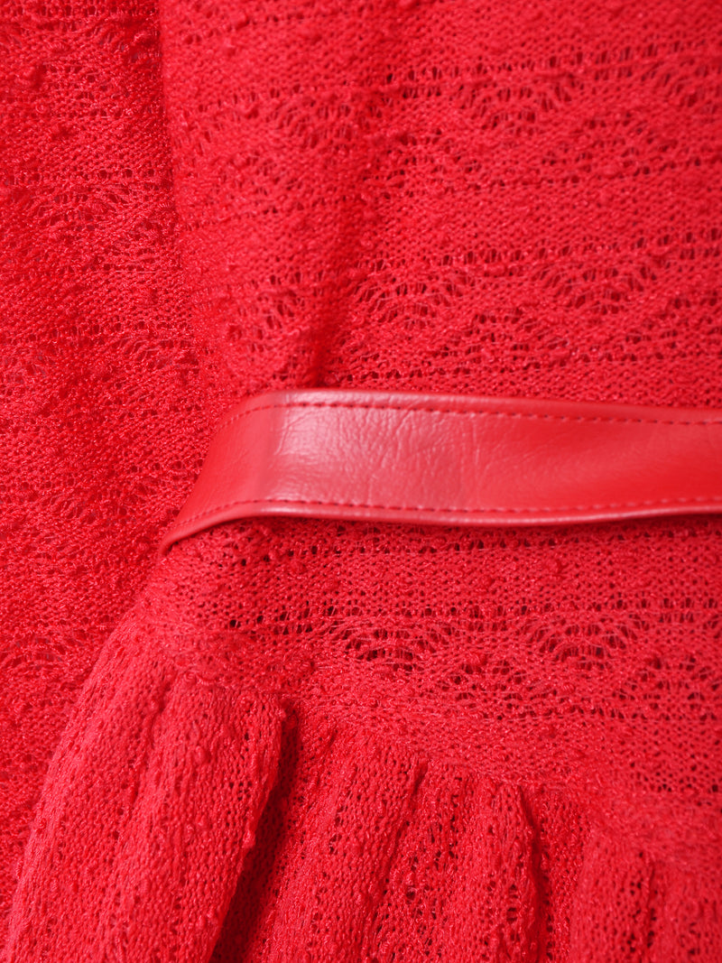 アメリカ製 ベルト付き 透かし編み 長袖ワンピース