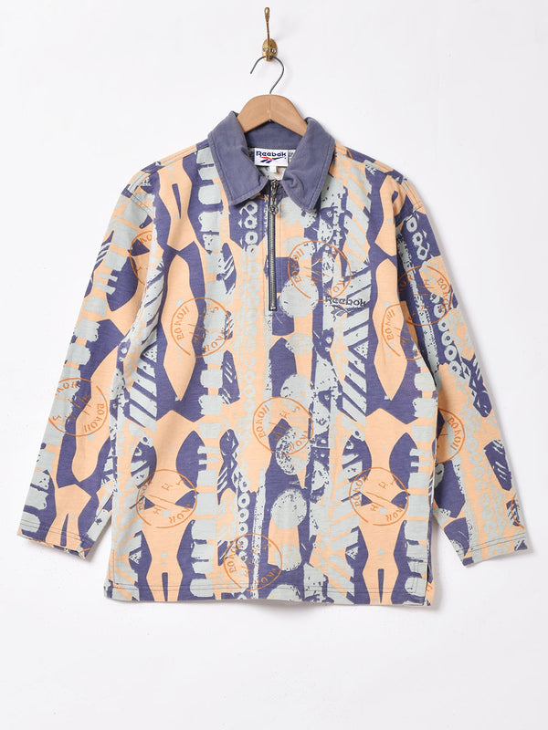 Reebok 総柄 ハーフジップ総柄長袖トップス
