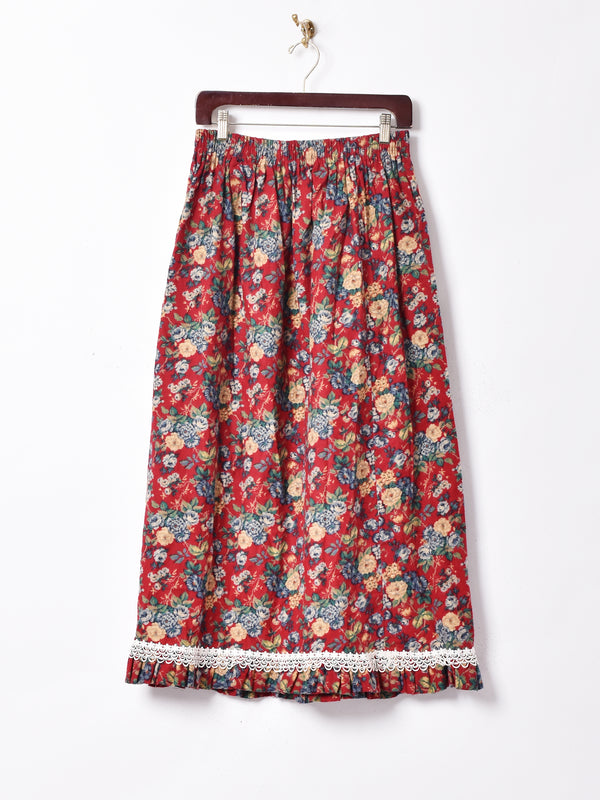 アメリカ製 裾フリル 花柄ロングスカート